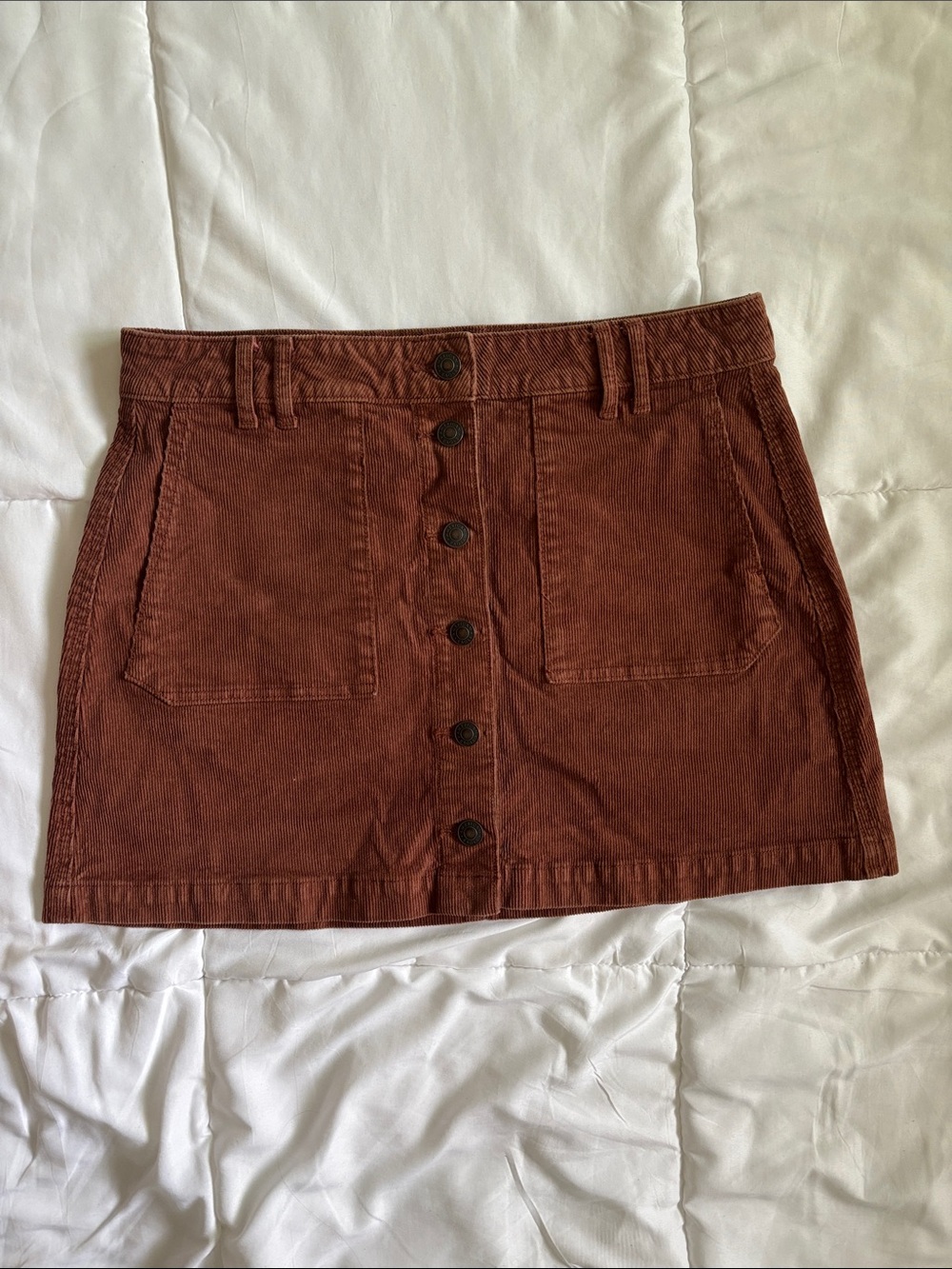 American Eagle Outfitters Rust Corduroy Button-Front Mini Skirt